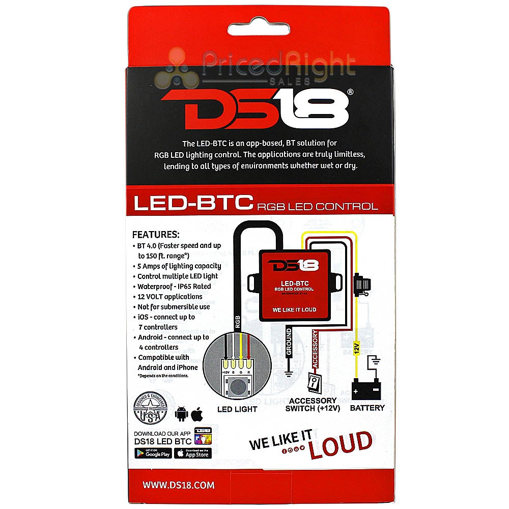 DS18 RGB LED Bluetooth 4.0 Controller Light iOS Android iPhone LED-BTC IP65
