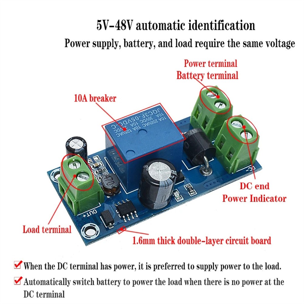 YX850 Failure Automatic Switching Standby Battery Charging DC 5V-48V Module