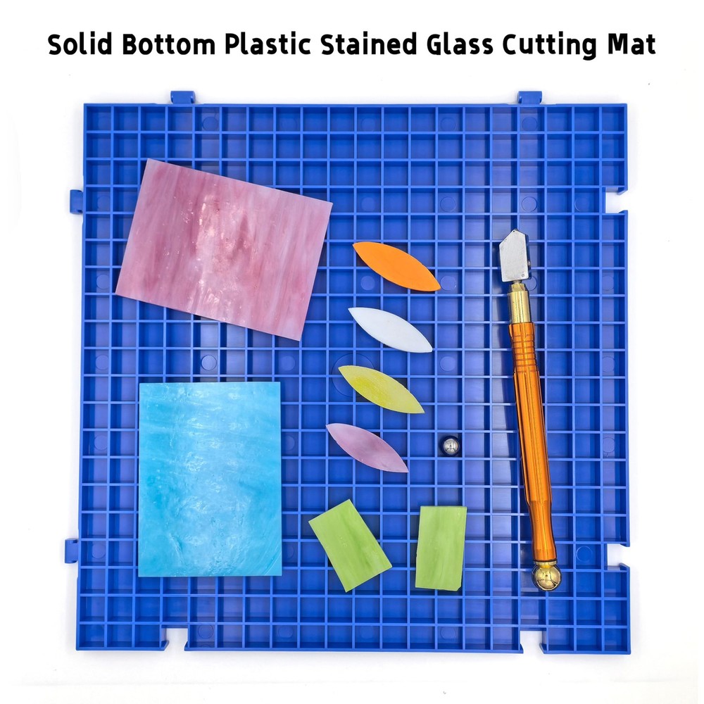 Stained Glass Cutting Mat, Solid Bottom Plastic Grid, 12"L x 12"W, 1Pack Blue