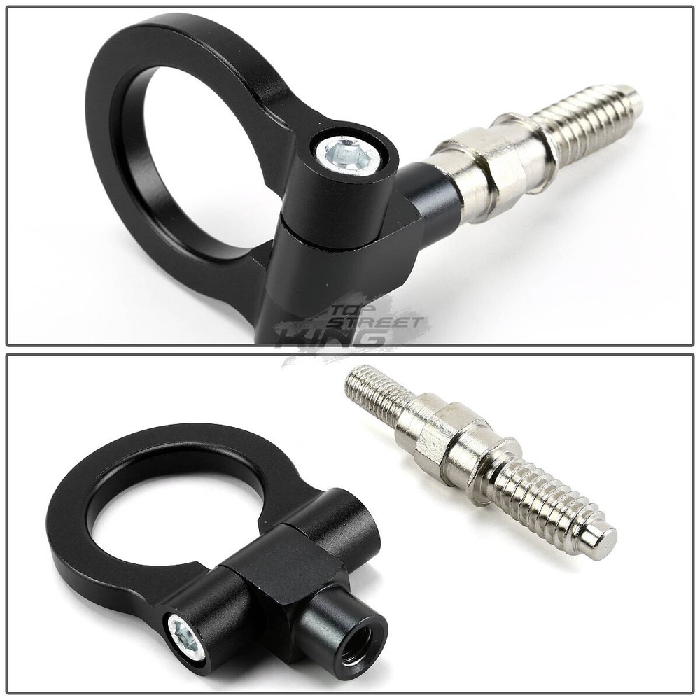 FOR BMW E46 E30 E36 E90 E92 ALUMINUM BLACK FRONT/REAR TRAILER/HITCH TOW HOOK KIT