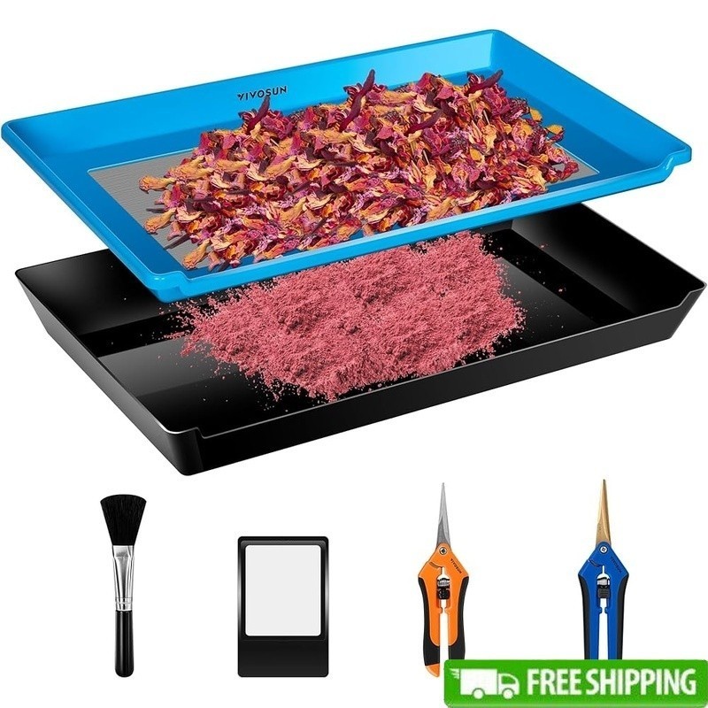 Trimming Tray Kit Mesh Screen Harvest Bin Scissors Brush Magnifier Tools New