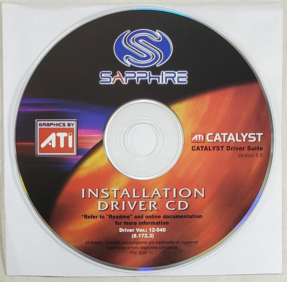 ATI Sapphire Installation Driver CD : Catalyst Driver Suite version 5.9 w/ Guide
