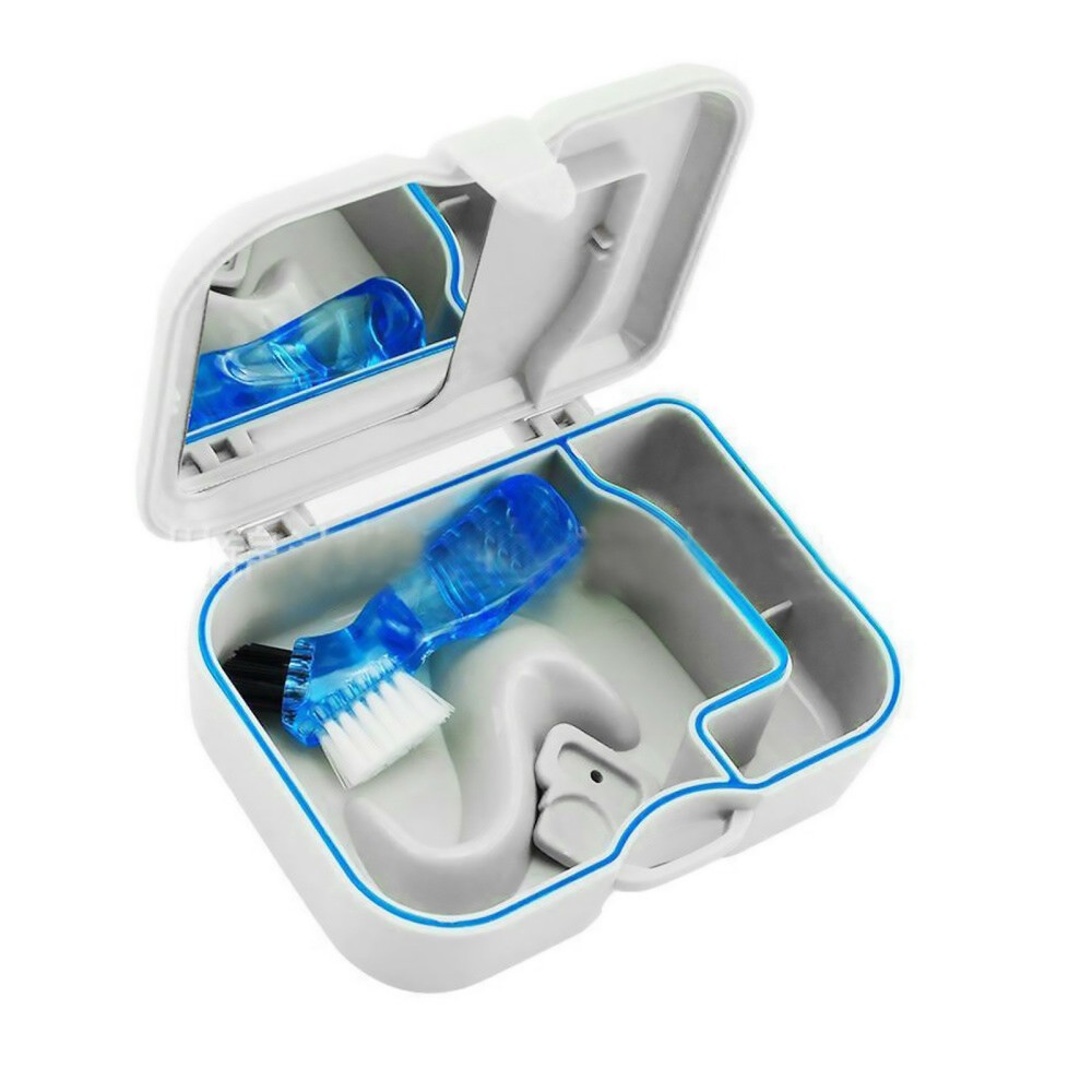 Plastic Portable Dental Storage Box False Teeth Case Container With Mirror Brush