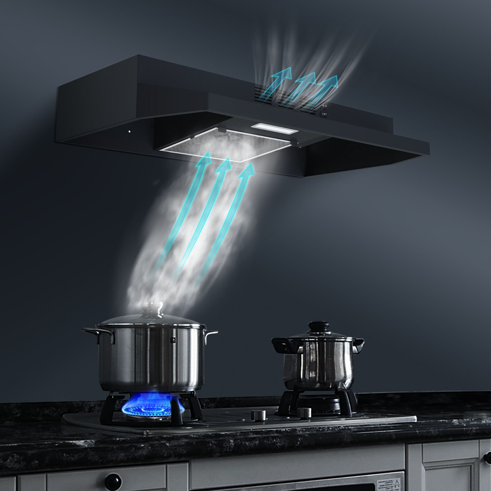 30in Under Cabinet Range Hood 230CFM Ducted/Ductless Kitchen Cook Fan w/LED New