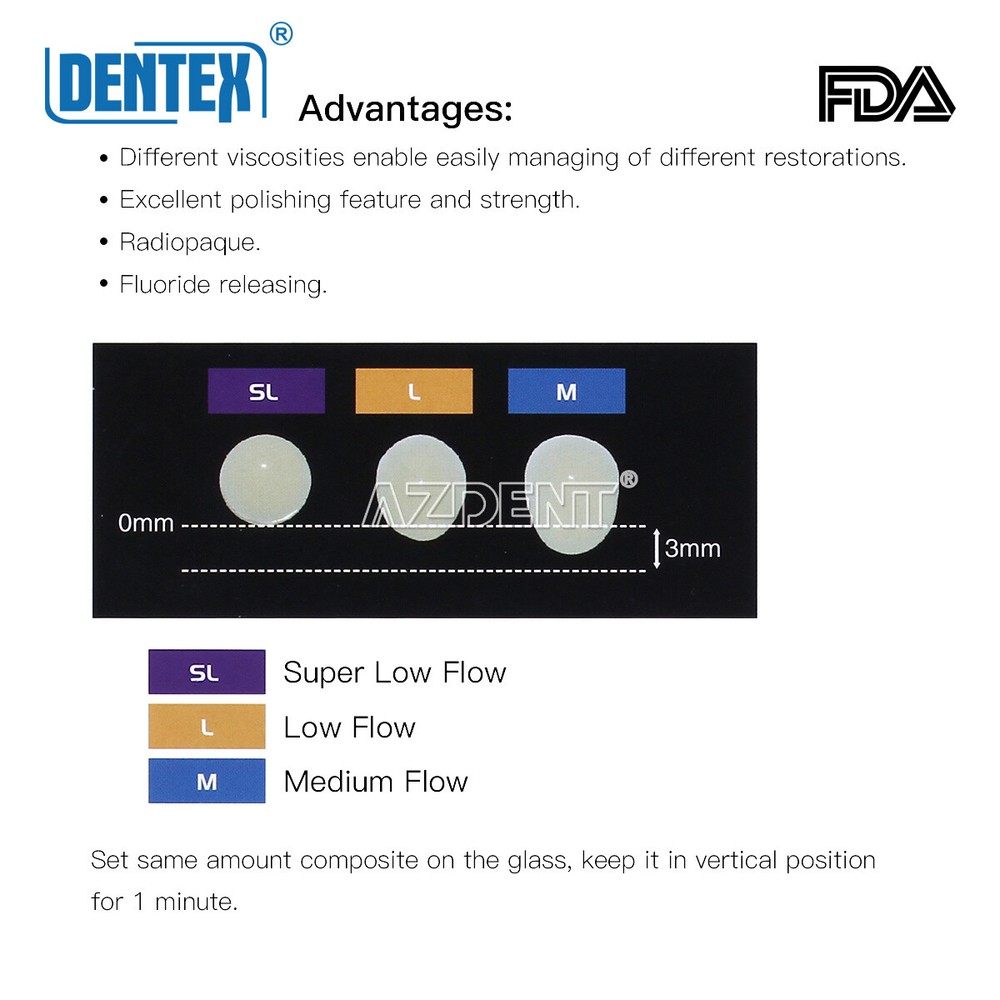 Dentex Dental Flowable Light Cure Composite Resin Low Flow/Medium Flow A1 A2 A3