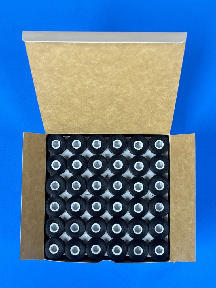 Blk Embroidery, Sideless, Prewound Bobbin Thread, 144pcs, 145 yds, Size L,
