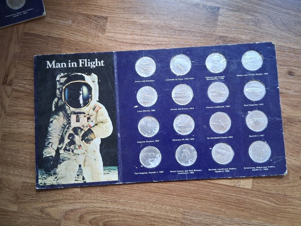 Man In Flight Shell Coin Token Collection  1970s Presentation Complete Full Set