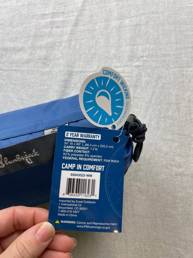 Slumberjack Cooling Sleeping Bag Liner NEW (80x34) Blue Rectangular Summer