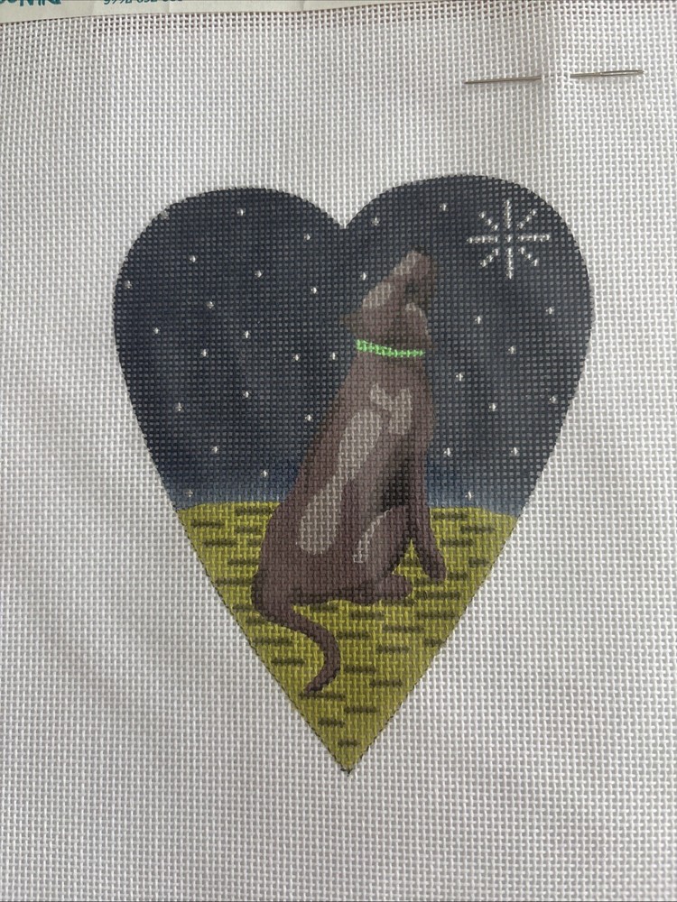 Holiday chocolate Labrador. 18 Count Needlepoint