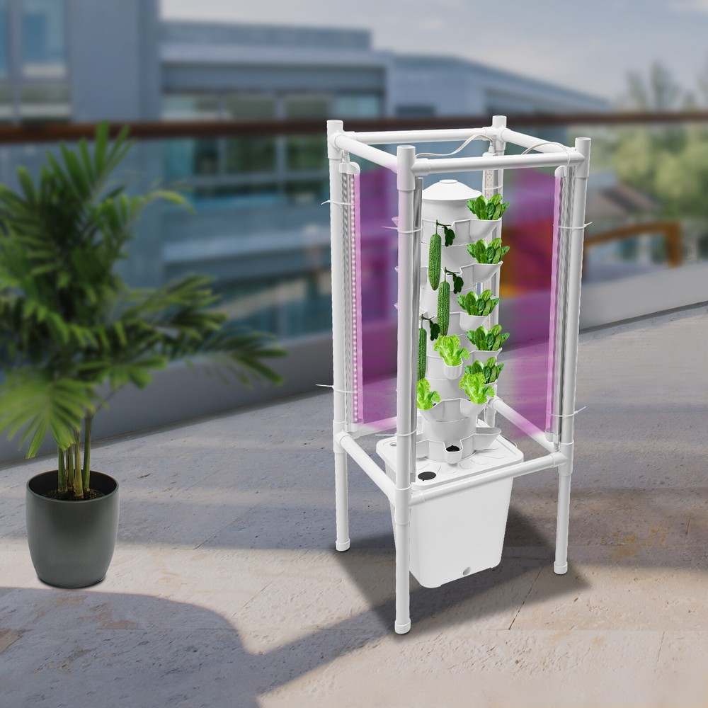 30-Pot Vertical Hydroponic Tower System Set with LED Lighting & Auto-Watering
