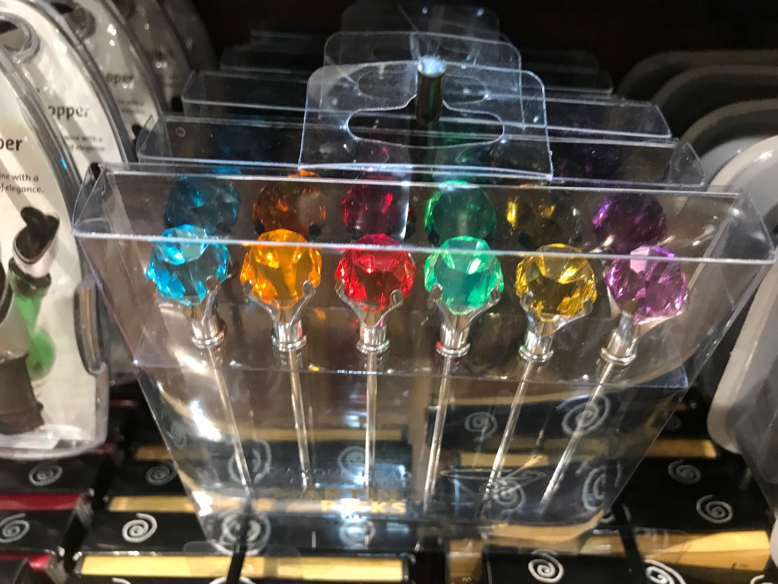 color gem DIAMOND crystal Cocktail PICKS for MARTINI GLASS glasses olive purple