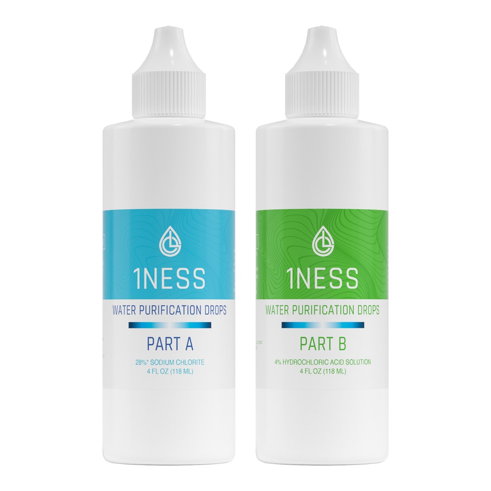1ness Water Treatment Drops - BPA-Free Plastic Bottles - 4oz Kit (HCLKit)
