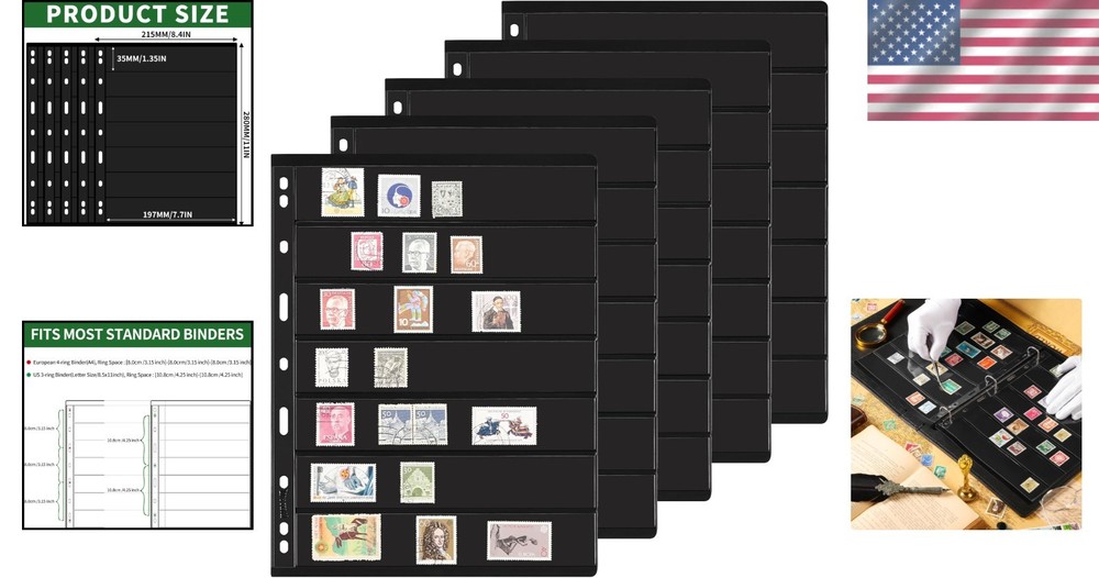 Archival Quality Stamp Album Pages - 5 Sheets, 10 Pages, Easy Binder Integration