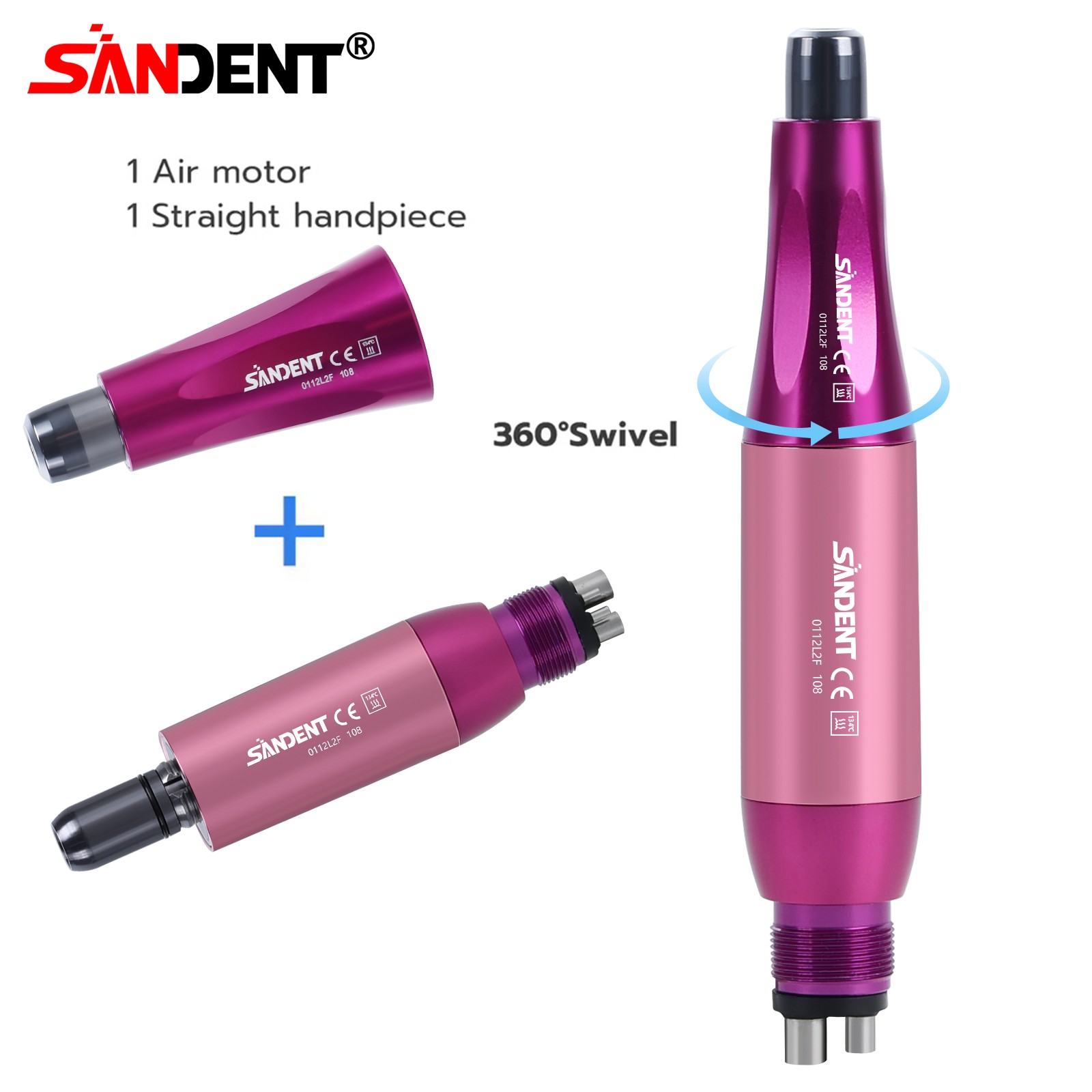 360° Swivel Dental Hygiene Prophy Handpiece Air Motor 4 Holes W/ 4:1 Nose Cone S