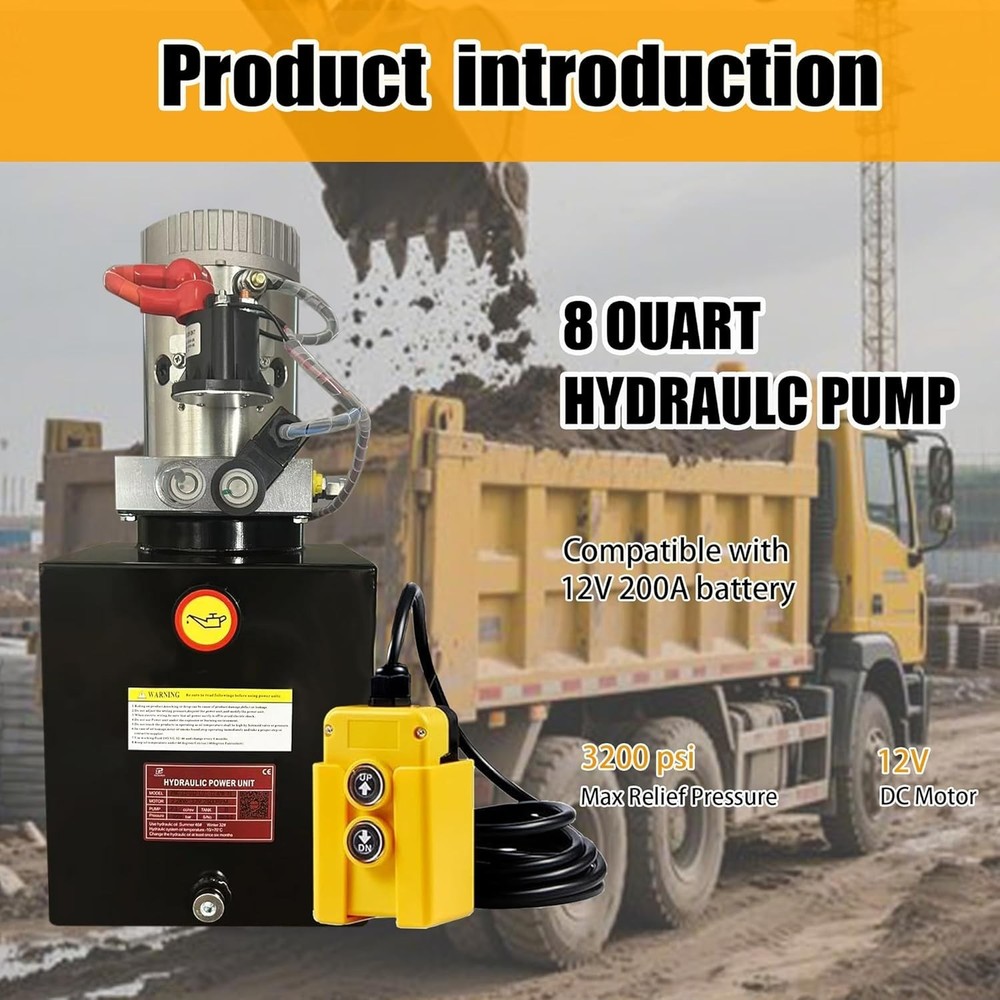 Hydraulic Pump 8 Quart Single Acting Hydraulic Power Unit 12V DC