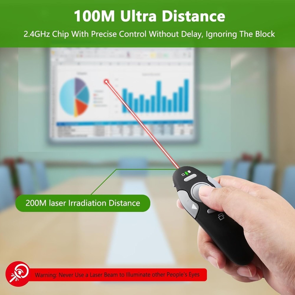 Ergonomic Wireless Presentation Clicker with USB Type C & USB-A Connectivity