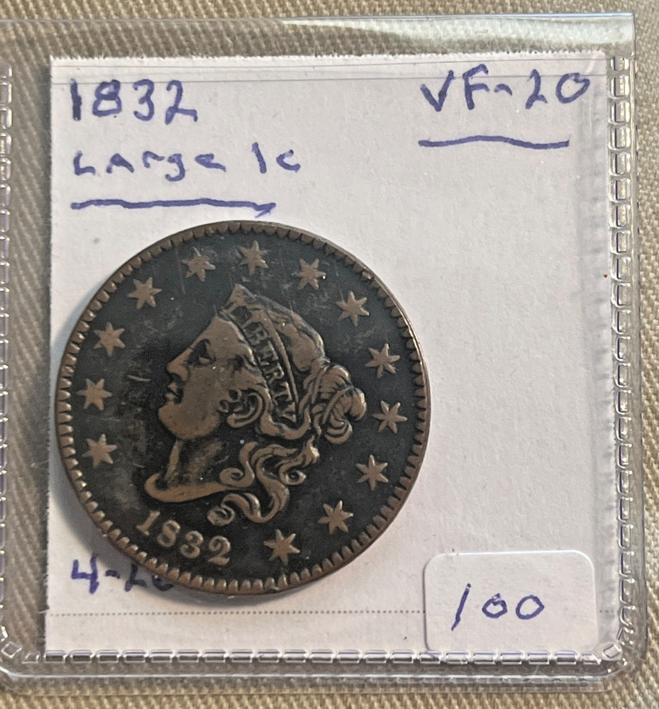 1832 Coronet head cent , better date, VF
