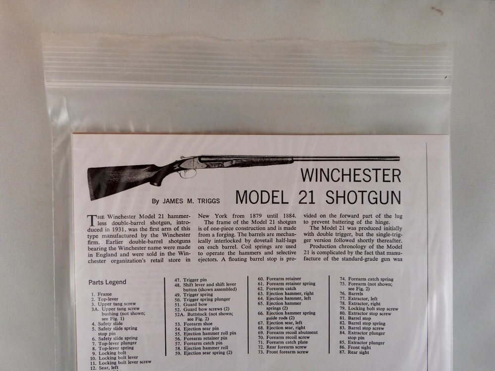 WINCHESTER MODEL 21 SHOTGUN BREAK DOWN INSTRUCTION KIT