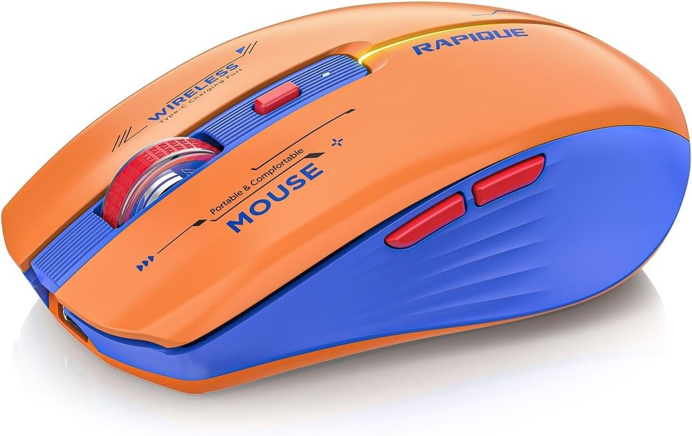 RAPIQUE Bluetooth Wireless Mouse Dual Mode Rechargeable Blue Orange