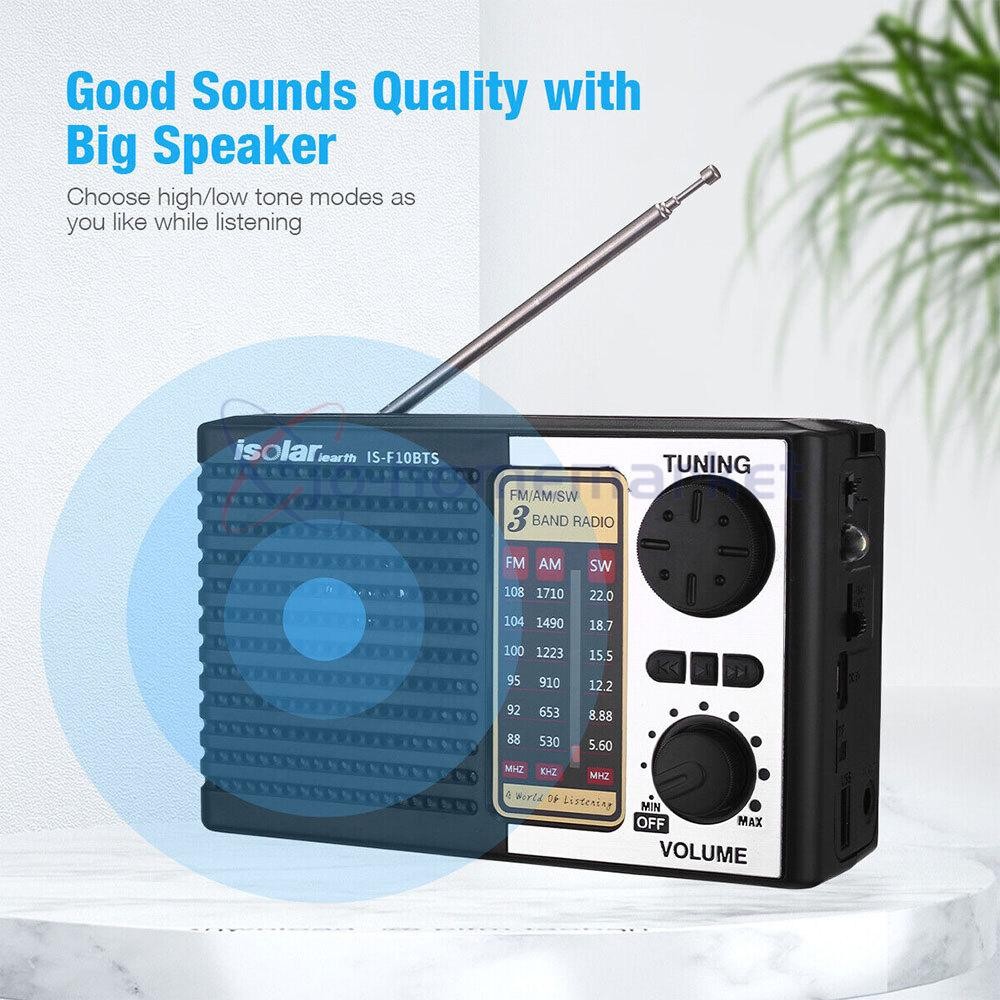 Portable Solar Radio FM/AM SW Digital Bluetooth Speaker MP3 Player Rechargeable