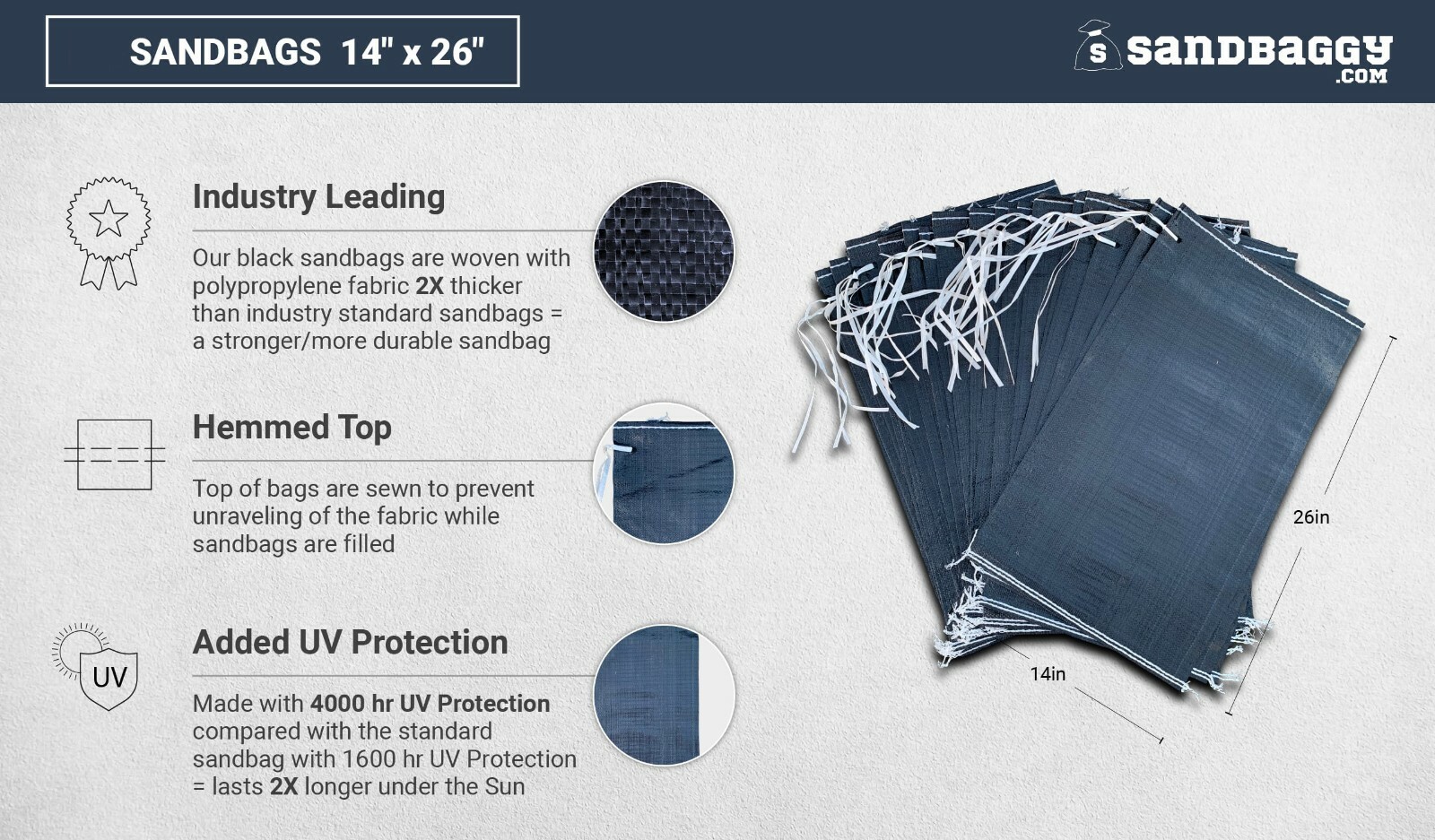 BLACK Military Style OD Heavy Duty Sandbag Sand Bags - 26" x 14" Sandbags Poly