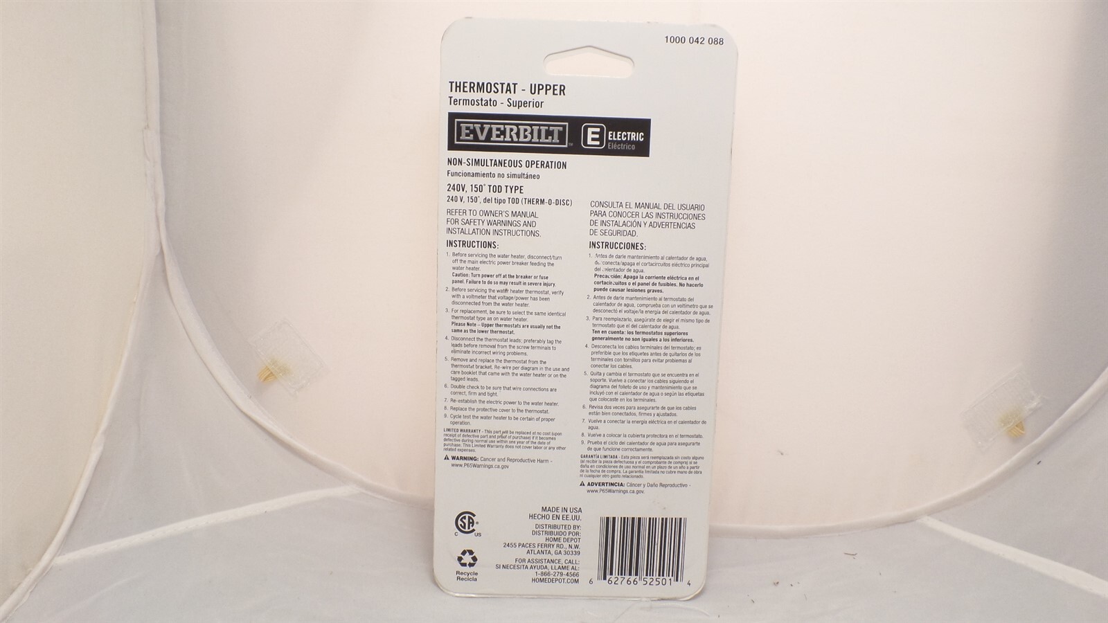 EVERBILT EB11698 T-O-D STYLE UPPER 2-ELEMENT THERMOSTAT ELECTRIC WATER HEATERS