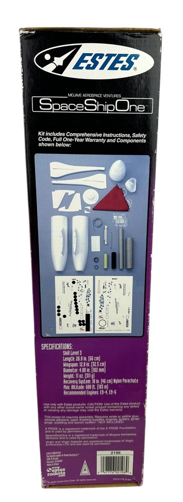 Estes E-Powered Space Ship One #2196 Flying Model Rocket Kit Length 26"