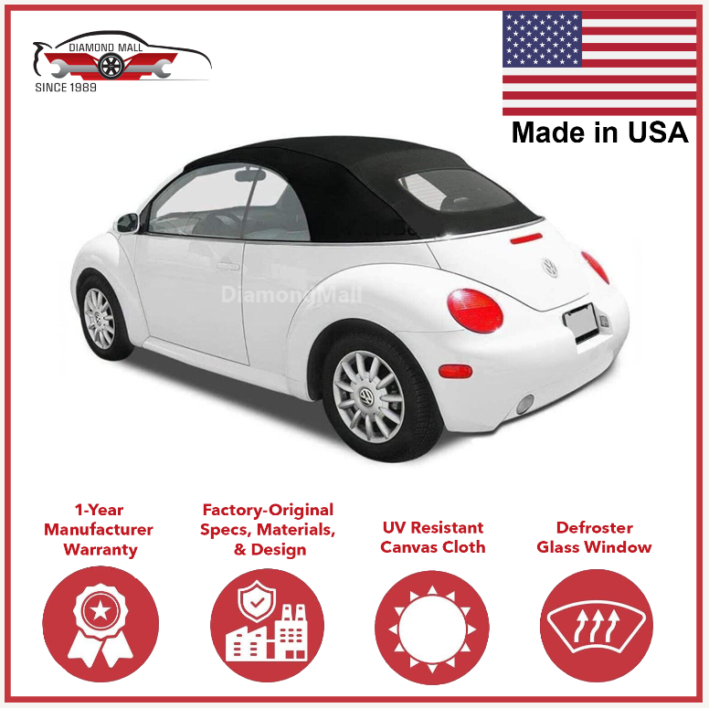 Convertible Soft Top Fits 2003-2010 Volkswagen VW Beetle w/DOT Window, TOPFAST