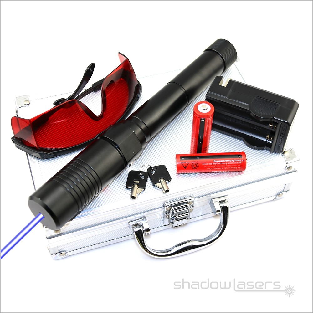 Adjustable Focus Blue Laser Pointer 450nm Flashlight Visidle Beam Light+Case US