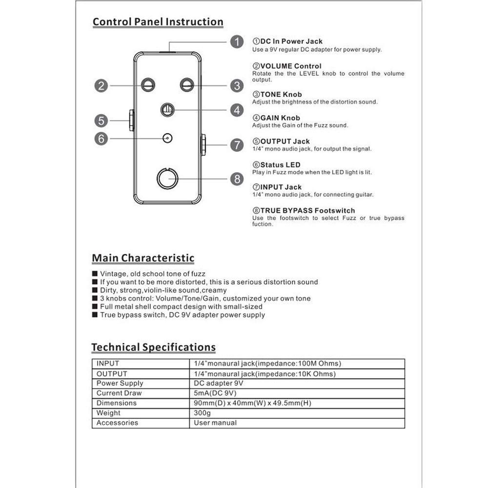 Fuzz Single Effect True Bypass For Electric Guitar Overdrive (without power s...