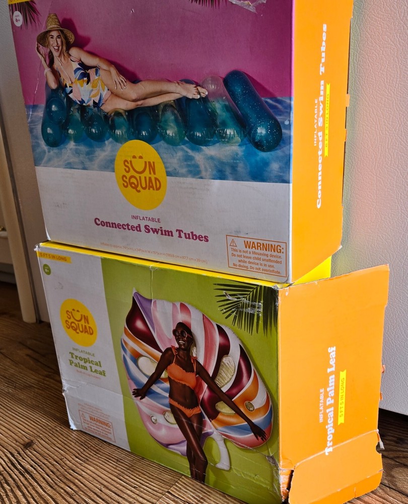 Sun Squad Inflatable Tropical Palm Float Cup Holders Connected Tubes NEW