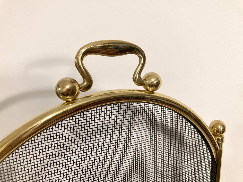 Vintage Brass Finish Arched 4-Panel Folding Fireplace Screen