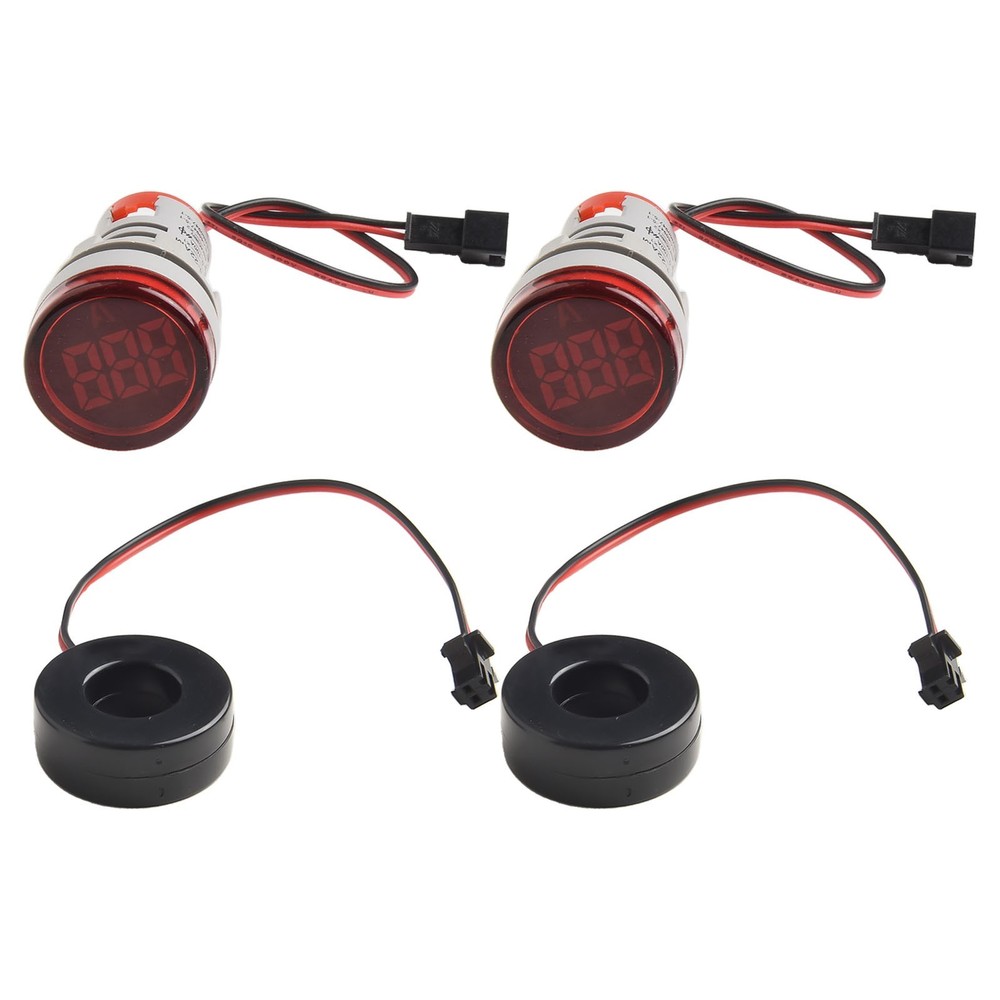2 Pcs Red LED AC Ammeter Round Display Current Indicator for Power Use