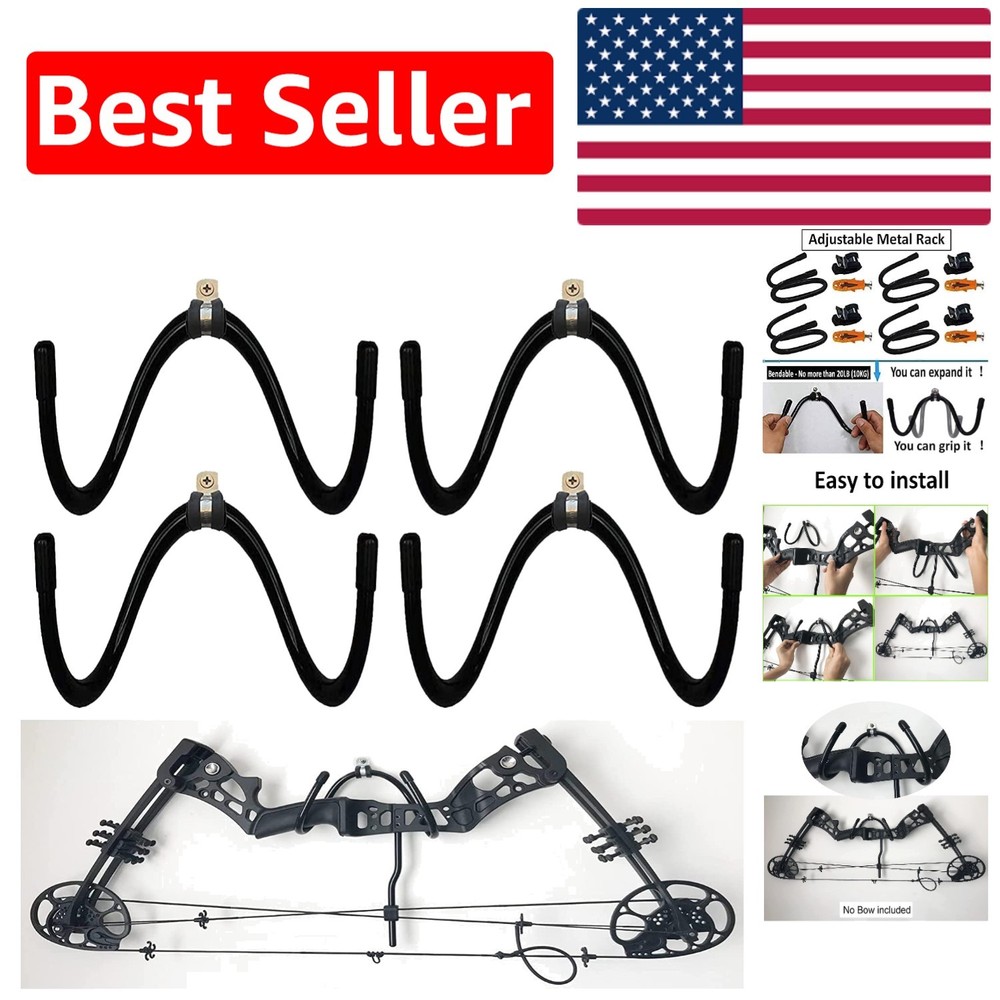 4 Pack Adjustable Bow Display Brackets - Elegant Wall Mount Rack, Up to 20 lbs