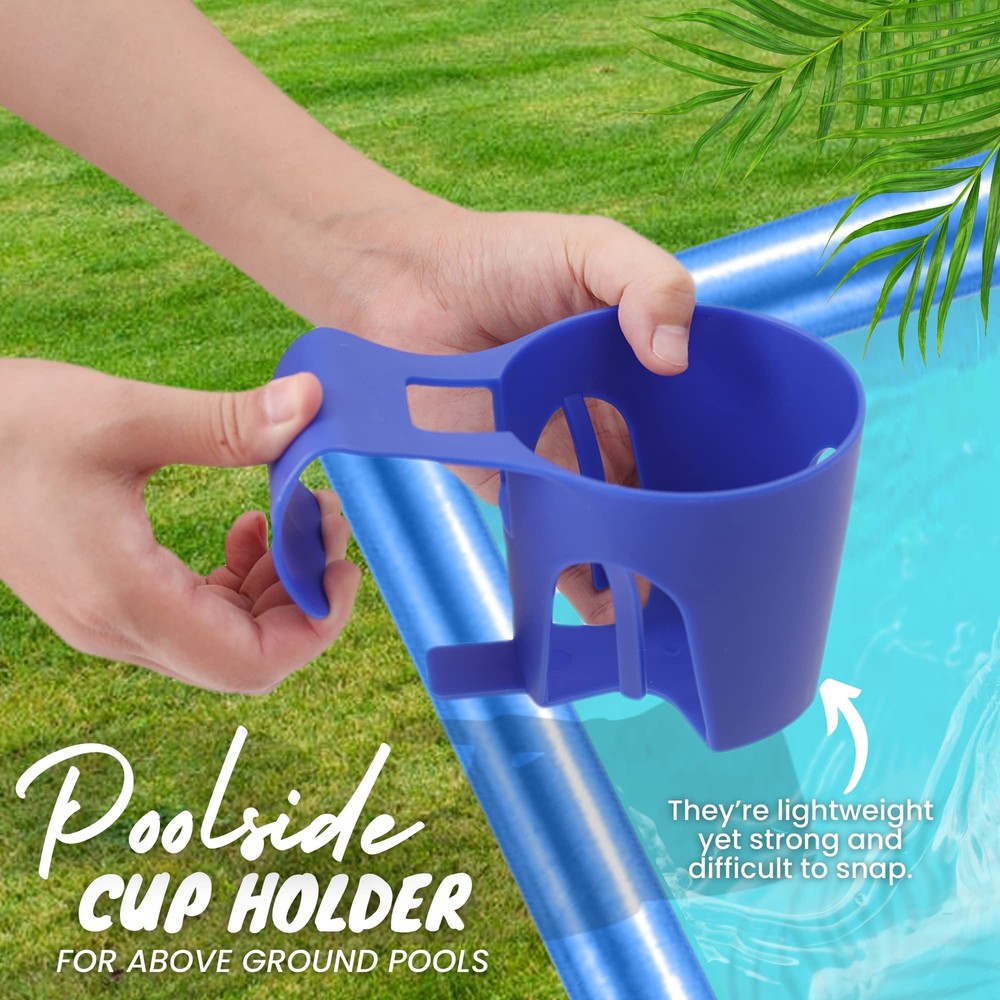 6-Pack Blue Poolside Cup Holders Compatible with Above Ground Pools with 2 In...