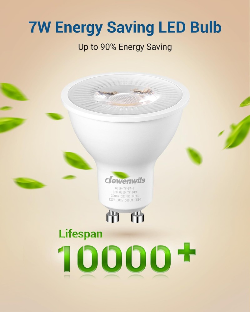 DEWENWILS 10-Pack GU10 LED Bulb Dimmable, 3000K Warm White GU10 Bulb Replace...