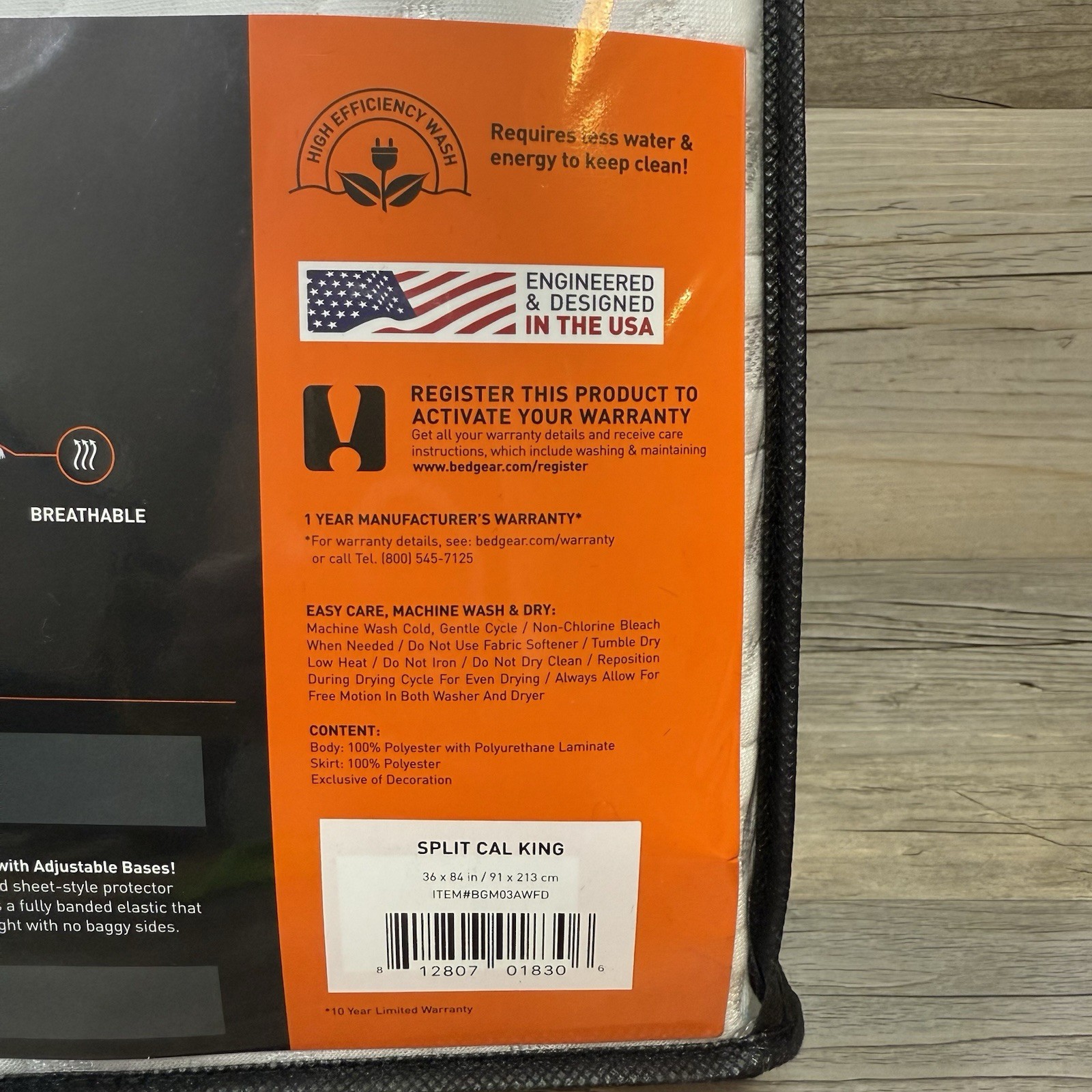 Bedgear Split Cal King Mattress Protector Dri-Tec Airflow Performance 36x84 in.