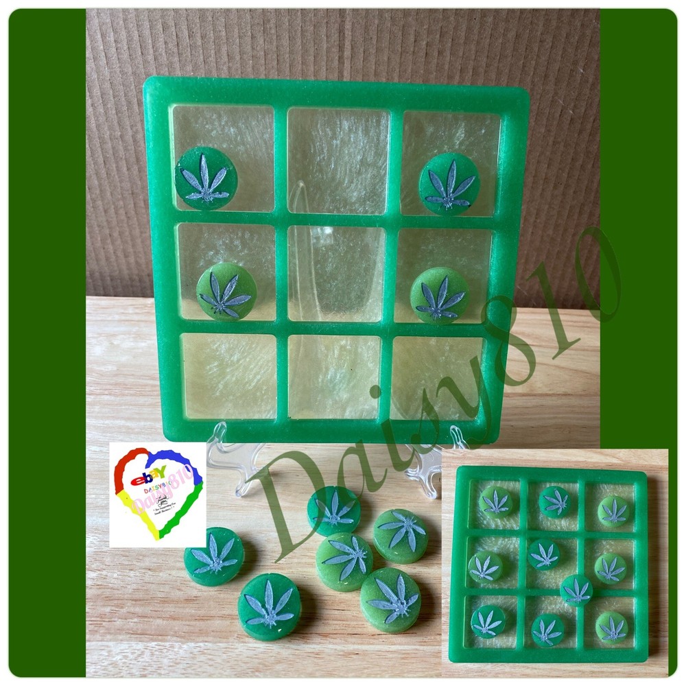Handmade Middle Tic Tac Toe Resin Board Game 10-Pc Circle Chips 3 !