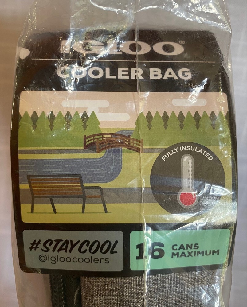 Igloo Soft Sided Cooler Bag, Fully Insulated, 16 Cans Maximum, Gray and Black