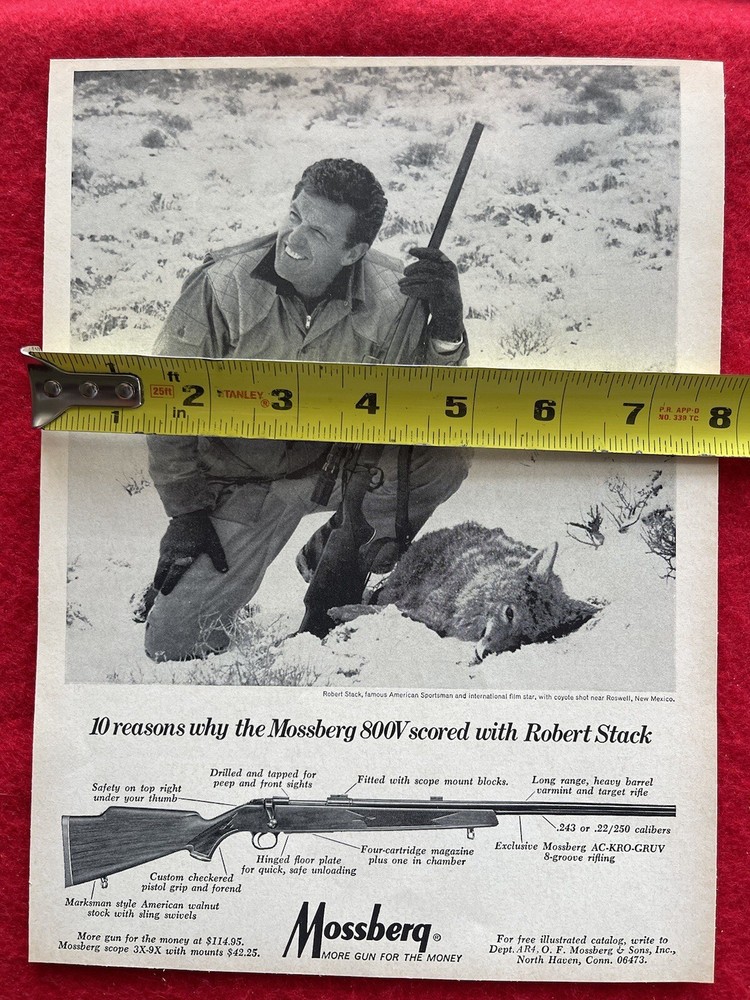 Vintage 1968 Print Ad Mossberg 800V Rifle Robert Stack Actor Advertisement