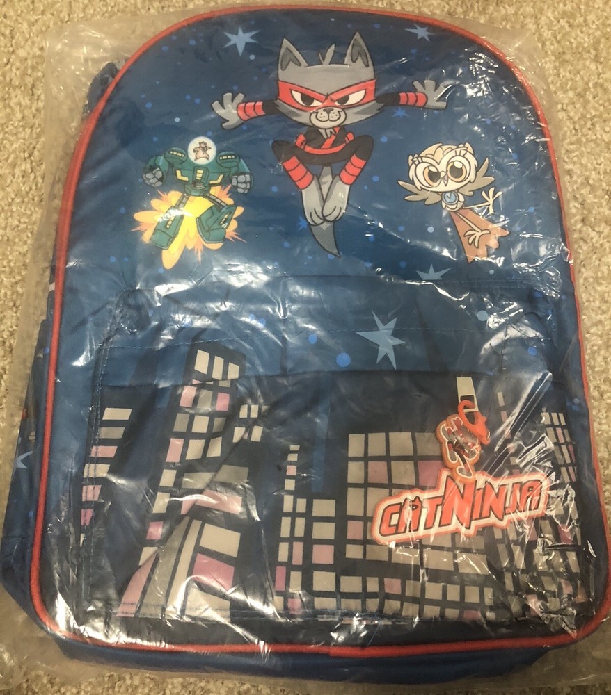 Epic Cat Ninja Children's School Backpack Blue & Red