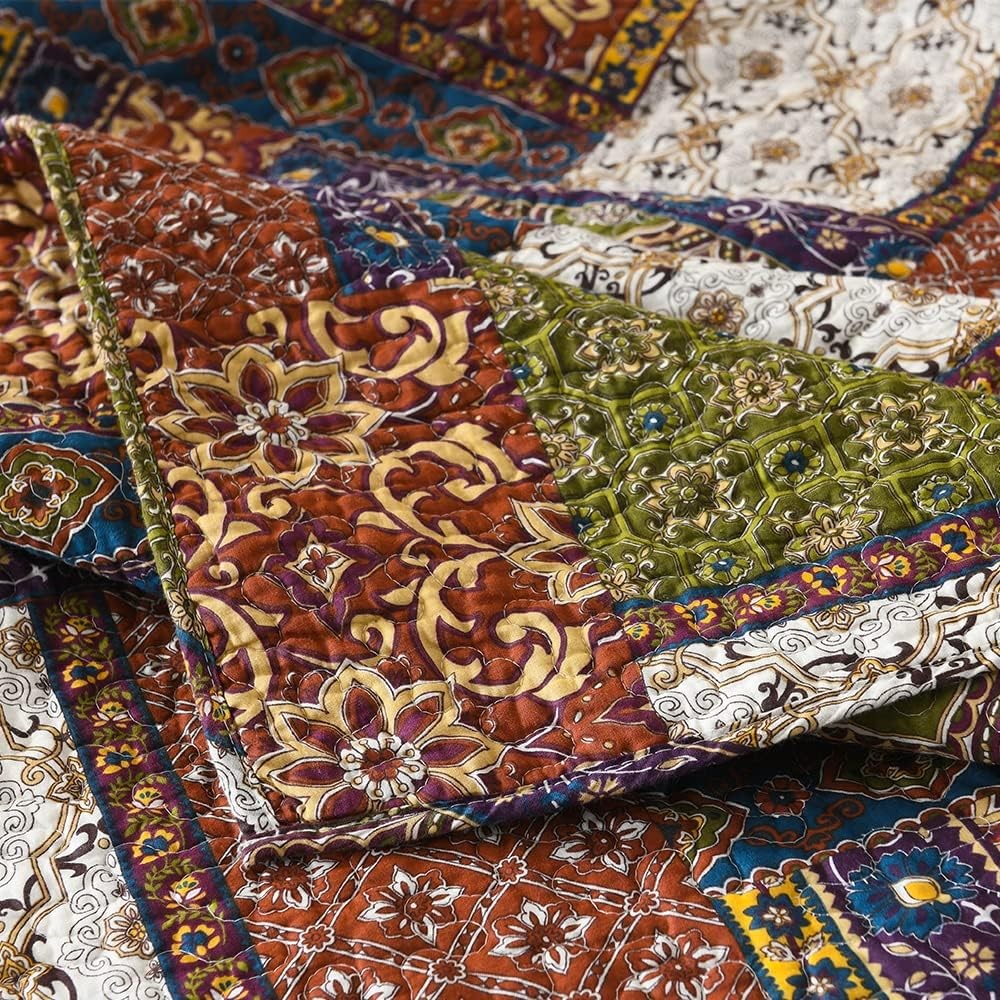 Cotton Bedspread Quilt Sets Reversible Bedding Coverlet Sets Comforter Patchwork