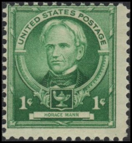 US #869 MNH 1c Horace Mann, EFO: misperf