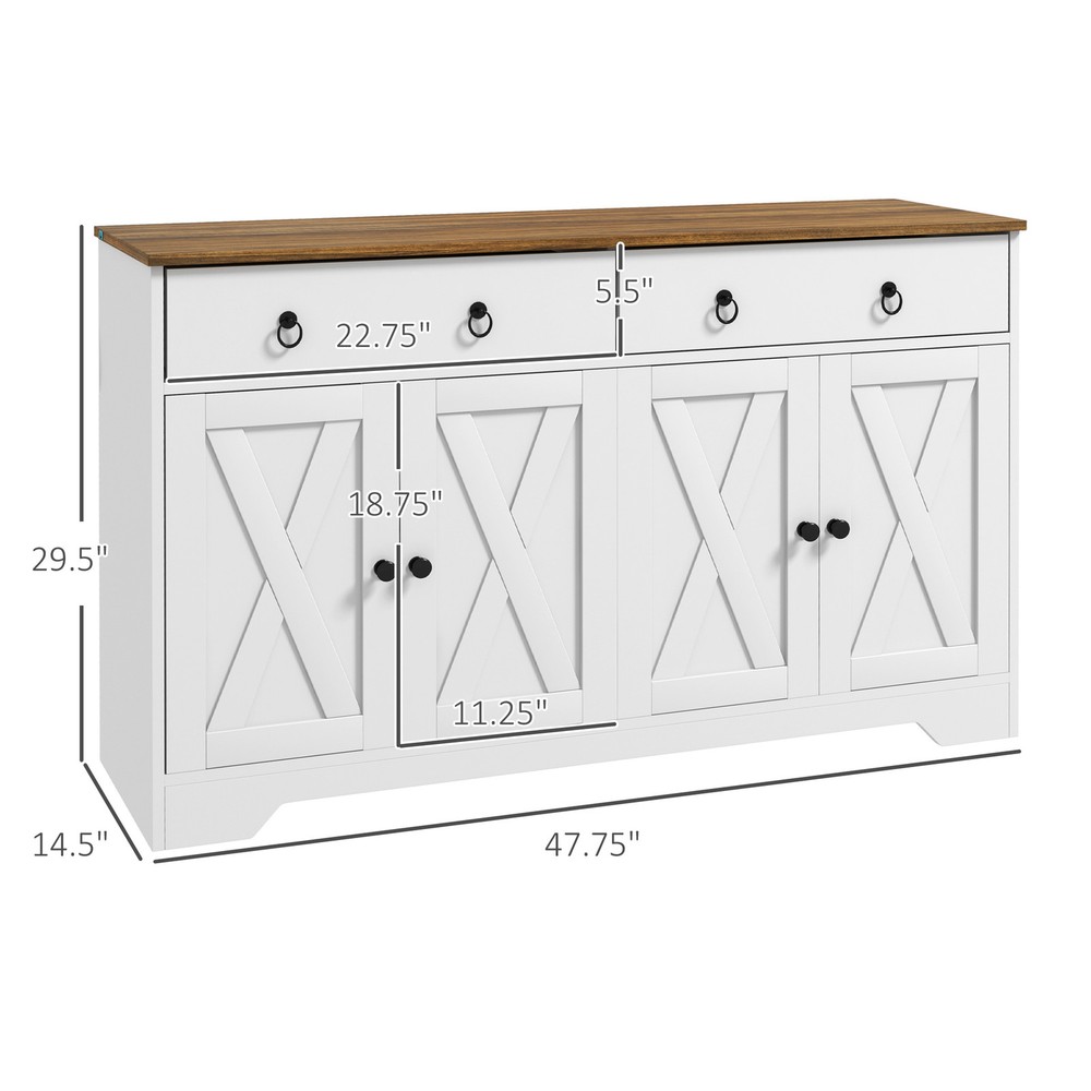 Kitchen Storage Sideboard, Buffet Cabinet with Barn Doors, White