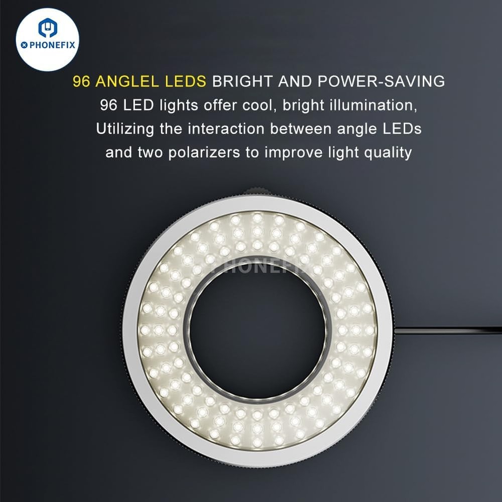 Polarized 96-LED Ring Light Anti Glare Microscope Lamp Illuminator for Soldering