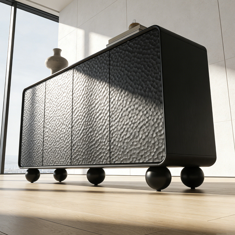Modern Black Storage Buffet Sideboard 4-Door Storage Cabinet TV Console Table