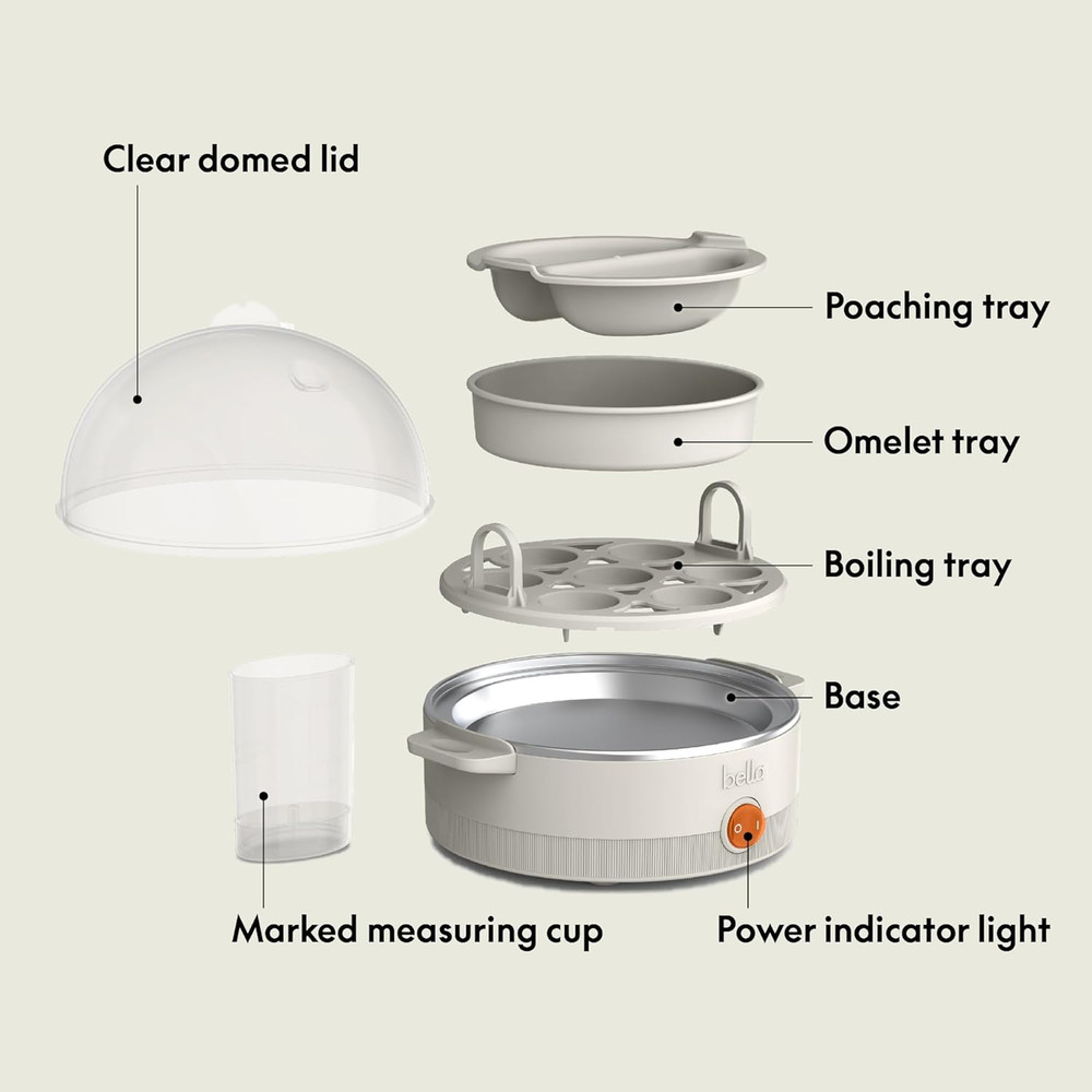 Bella Electric Egg Cooker, 7 Eggs Capacity Tray, Single Stack, for Poached, Scra