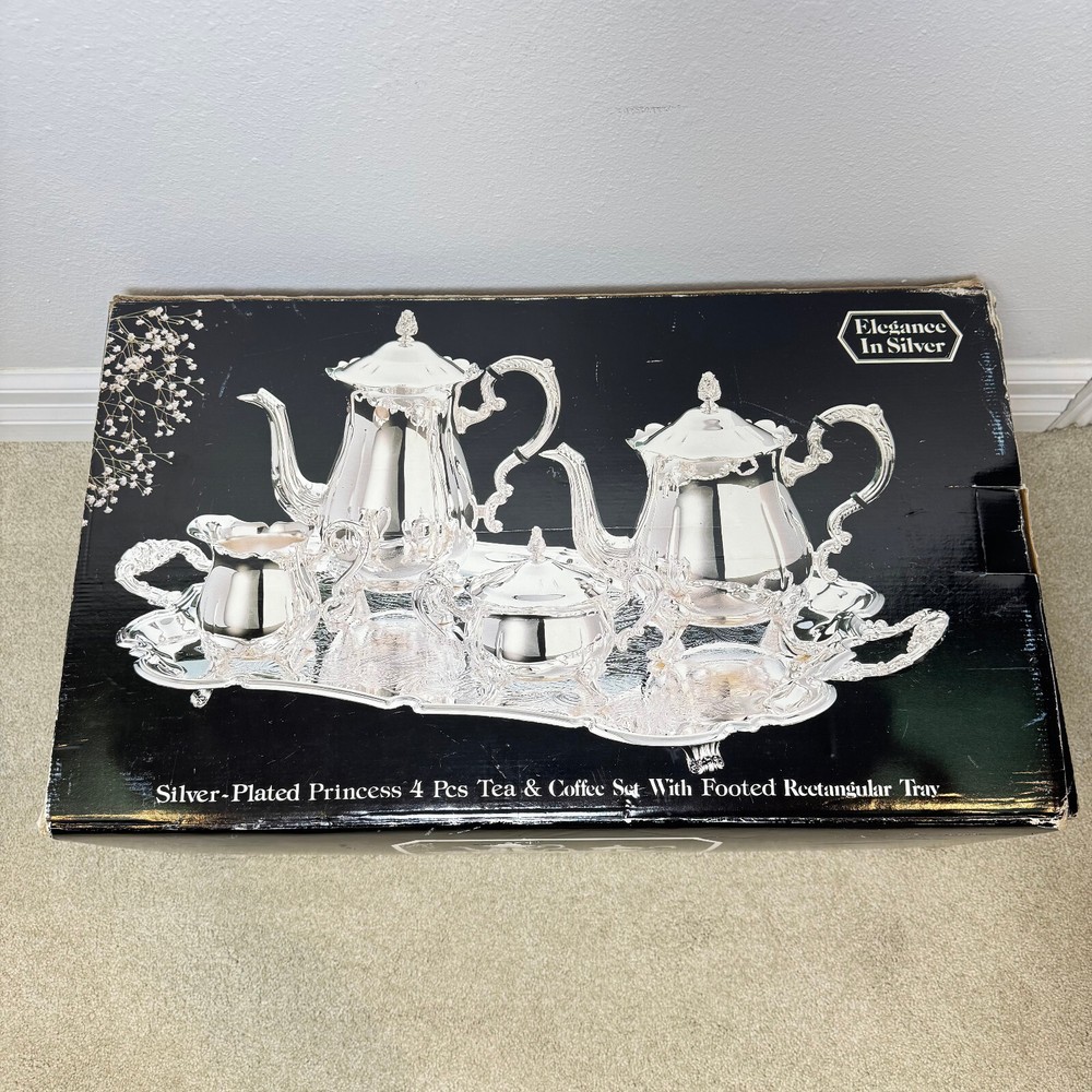 New Elegance in Silver Silver-Plated Princess 4 Pcs Tea & Coffee Set w/ Tray