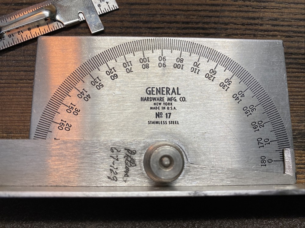 GENERAL HARDWARE MACHINISTS PROTRACTOR , CALIPER, POCKET RULER, 3 PC SET - Nice