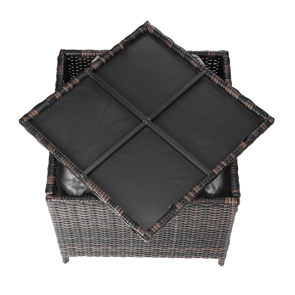 PE Wicker Side Table with Storage,Patio Rattan End Table Square Container